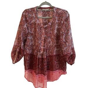 Daniel Rainn Long Brown & Multicolor Pullover Blouse Sheer Size M Medium